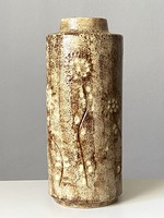 Zsolnay sand-colored retro floor vase decorated with engraved flowers, 56 cm