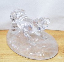 Crystal tiger statue on a matte plinth from the Rattenberg manufactory in Tyrol