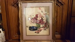 Szép pasztell virágcsendélet  Payer Gizella szignóval,  ( 1920  --1930-as évek )  szép keretben
