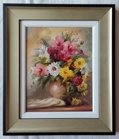 Varga Szidónia "Virágcsendélet vázában" c. festmény, keret, ingyen posta