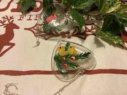 Kézzel festett üveg szívek karácsonyfadíszek