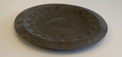 Huge antique Judaica star of David treble copper bronze bowl 36 cm diameter plate