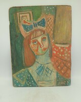 Little girl with a bow, modern painting 41 cm x 31 cm