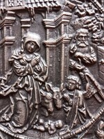 BETLEHEMI JELENET JÉZUS SZÜLETÉSE Nagyméretű Jelzett Öntöttvas Dombormű Relief Falikép