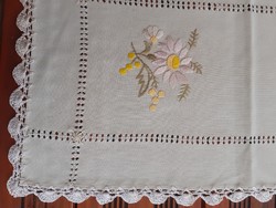 Embroidered, azure, crocheted tablecloth. 50 X 29 cm
