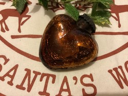 Régi fém szerelékes vastag üveg szív karácsonyfadísz dekoráció