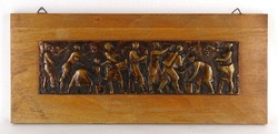 1P553 Jelzett képcsarnokos szőlőszüret bronz relief 21 x 49 cm