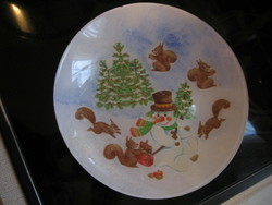 Retro hóemberes, mókusos karácsonyi üveg tál