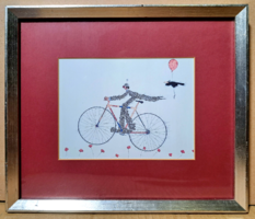 Bicikliző bohóc - kép ezüst kerettel