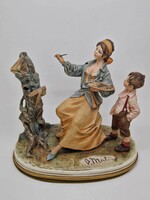 Capodimonte Italian porcelain Bruno Merli painter lady and small boy 20.5cm