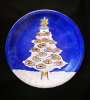 Olasz karácsonyi tányér karácsonyfa, kacsa mintával