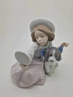 Lladro porcelán figura kislány kutyával 5468 14.5cm