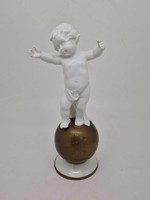 Antique German putto on a gilded sphere porcelain figure neutettau 20cm
