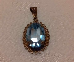 Old copper pendant with large faceted glass or crystal