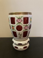 Action!! Double-walled glass cup with painted flower decoration