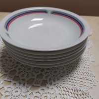 Retro Alföldi porcelán kék piros menza mintás mély tányér