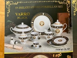 Fine porcelain 6-person modern dining set of 57 prima collezione, varro black