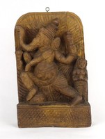 1P598 old Indian elephant ganesha wood carving 28 x 17.5 Cm
