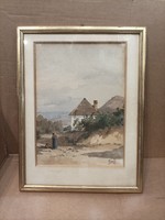 XIX. End of century impressionist watercolor, signed, Italian, 20 x 40 cm