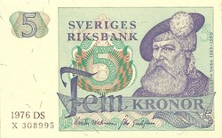 5 korona kronor 1976 Svédország 2. hajtatlan.