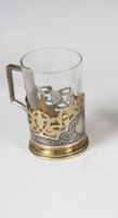 Silver Russian tea cup with niello decoration