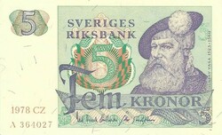 5 korona kronor 1978 Svédország 2. hajtatlan