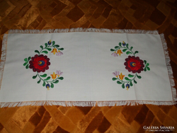 Matyó pattern needlework small fringed tablecloth unused length: 58 cm x 28 cm