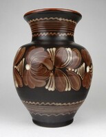1P751 Jelzett barna mázas hódmezővásárhelyi kerámia váza 22.5 cm