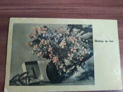 Régi ÚJÉVI képeslap, színezett, 1955