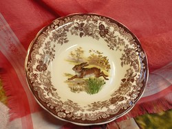 Palissy, Royal Worcester, gyönyörű angol porcelán, vadnyulas mély kínáló tál