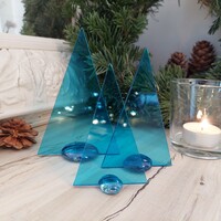 Modern türkiz áttetsző üveg karácsonyfa 3 darabos készlet üveggyöngy talppal