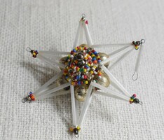 Old tapestry glass Christmas tree decoration star 8.5 x 4.5 cm