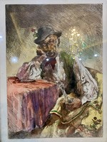 “Marton” szignózott morcos parasztembert ábrázoló színes rézkarc 35,5x 45 cm keretben