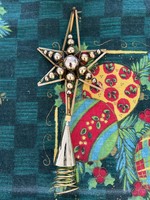 Antique tapestry gold star glass and metal Christmas tree top decoration