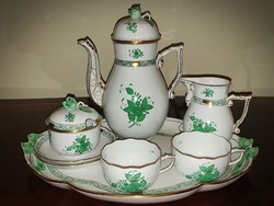Herend 2-person green Appony pattern tea set on ribbon bowl