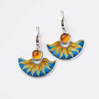 Modern style, blue-yellow semi-circular earrings 58