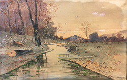Heinrich Josef Wertheim:Tájkép patakkal,1900,akvarell