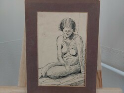 (FBL4) Akt grafika, tusrajz 36x27 cm paszpartuval,