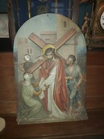 Antik Jézus térhatású falikép. 1800 as évek.
