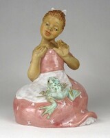 1P245 butcher's gauze: little girl with frog ceramic figurine 17.5 Cm