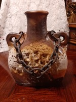 Old German fatlava ceramic vase with iron chain