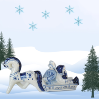 Gzsel retro blue-white porcelain family traveling on a sleigh 22 cm