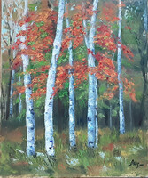 Antiipina galina: birch grove, oil painting, canvas, painter's knife. 60X50cm