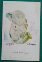 Humoros Bonzo kutya sorozat "993" -  Mondd el zenével ! -  postatiszta ragasztott hátoldalú képeslap