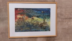 (K) Kelemen Pál szürreális festménye 51x37 cm kerettel