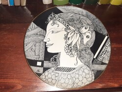Hollóházi Saxon endre porcelain decorative plate, 24 cm