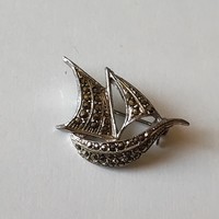 Marcasite stone metal sailing ship pin