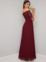 Burgundy top lace bottom pleated dress chi chi 20s h: 137 cm mb: 102-112 cm