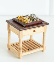 Vintage mini sakktábla 32 bábuval - bababútor, babaházi kiegészítő, miniatűr, játék