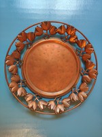 Red copper plate bowl basket with tulip flower motif